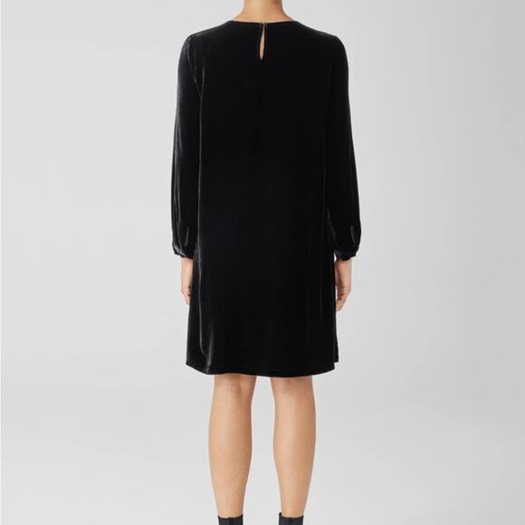 NWT Eileen Fisher black Velvet silk blend Crew Neck Dress, L - Picture 3 of 13